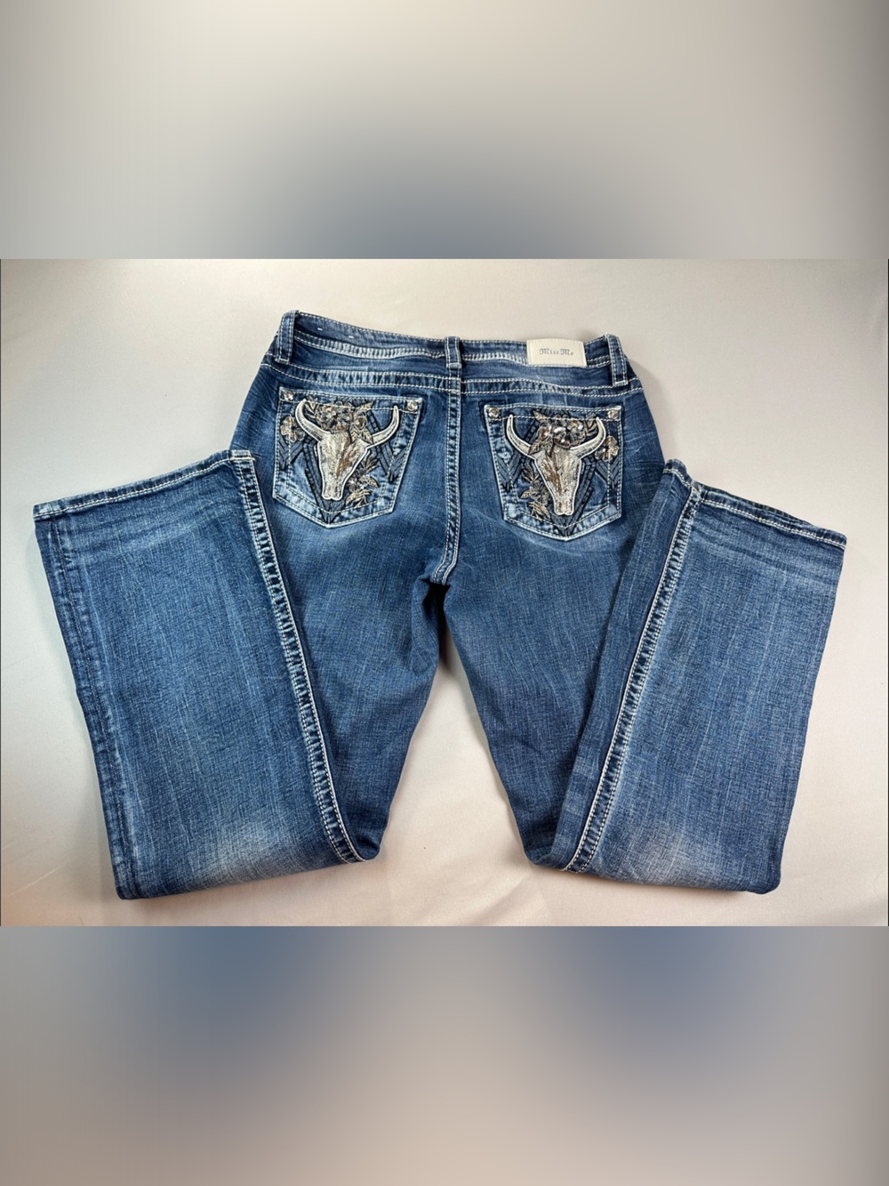 Miss Me Curvy Boot Jeans Womens 31 31x31 Rhinestone Embroidered Y2K Embellished